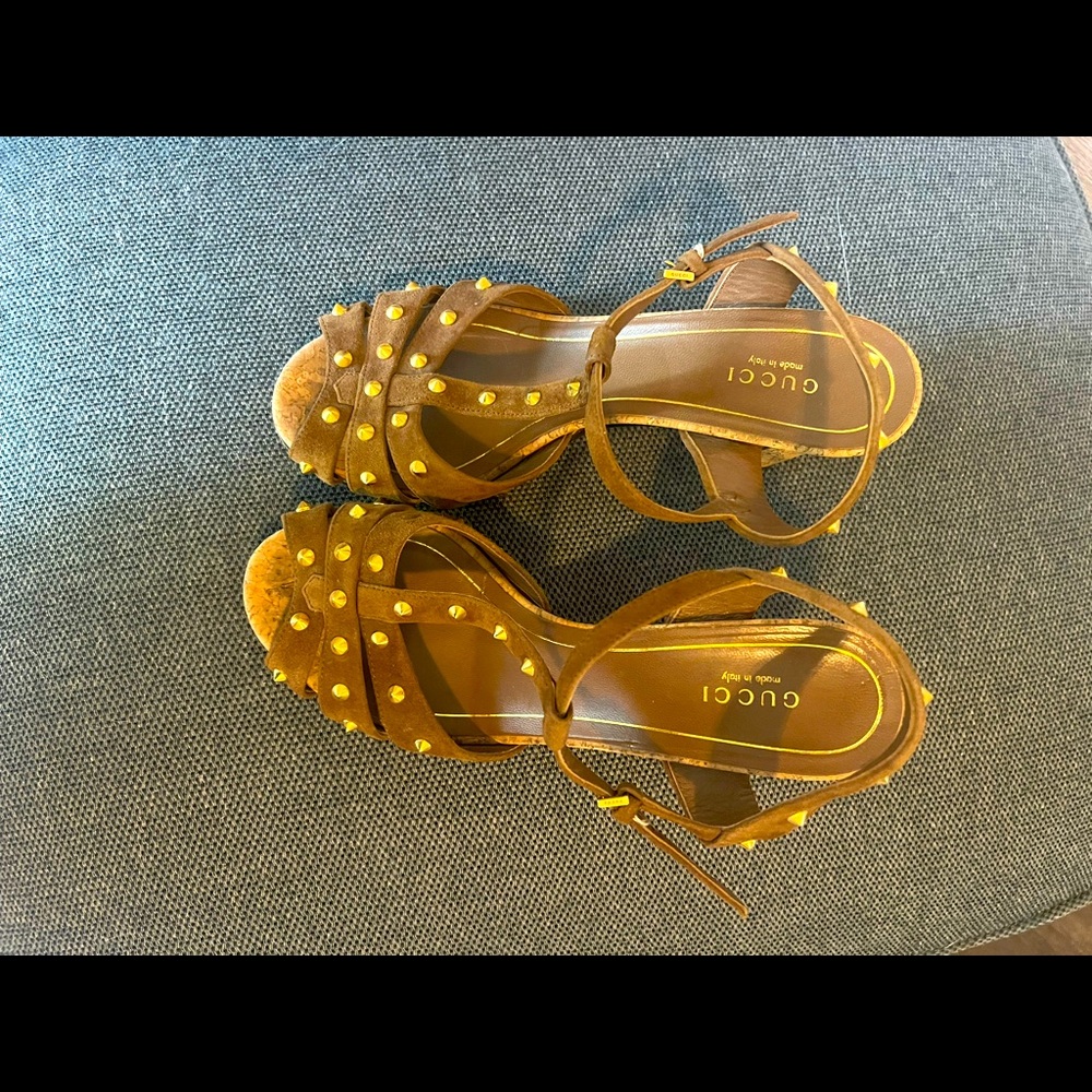 Gucci suede sandals with gold spike details
